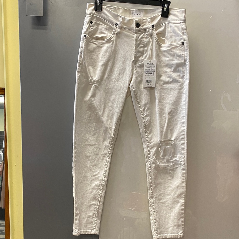 White Distressed Skinny Jeans by Hudson